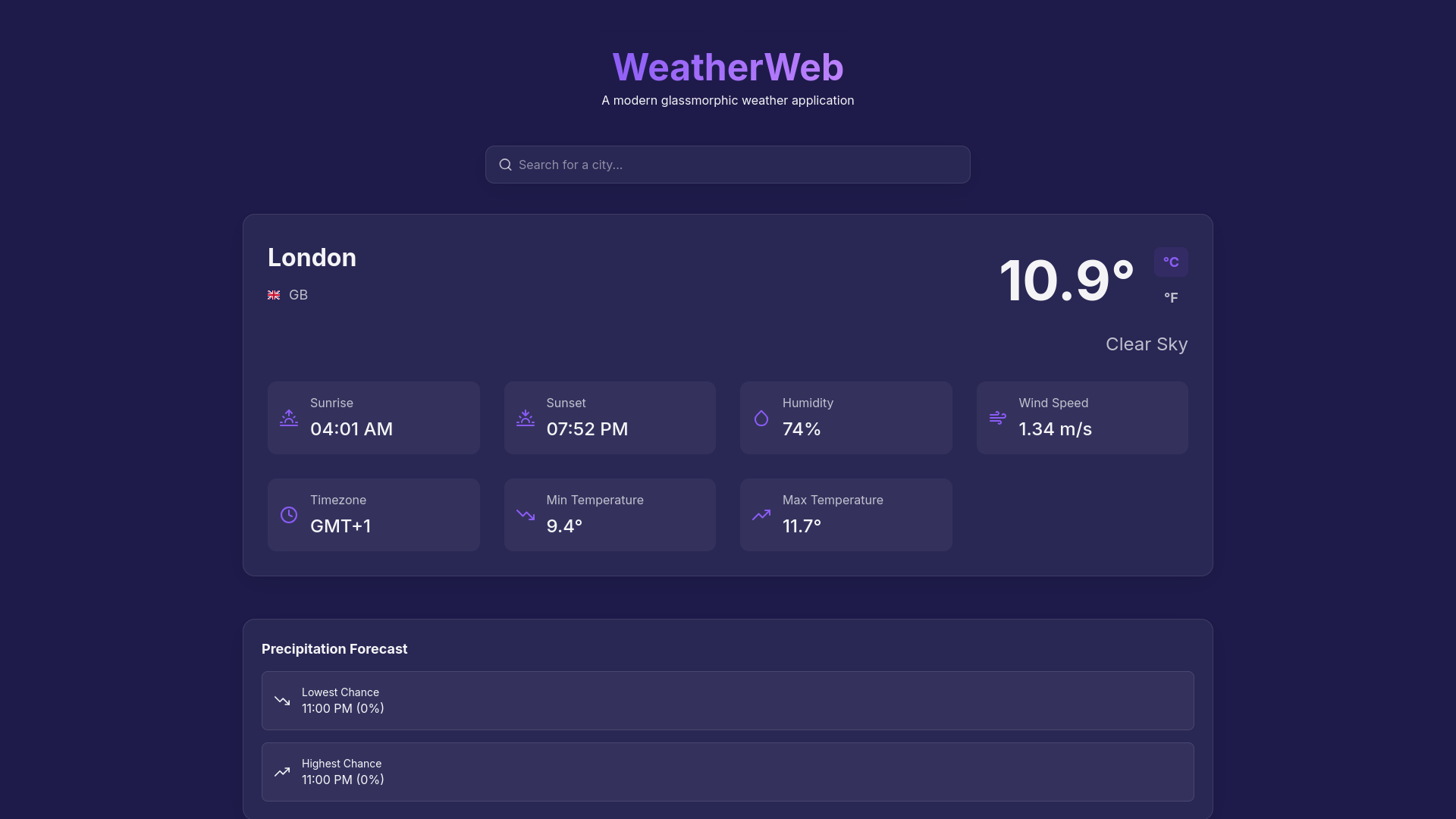 WeatherWeb Screenshot